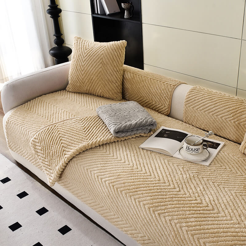 Bermi | Thick Plush Herringbone Non-Slip Couch Cover - image 3