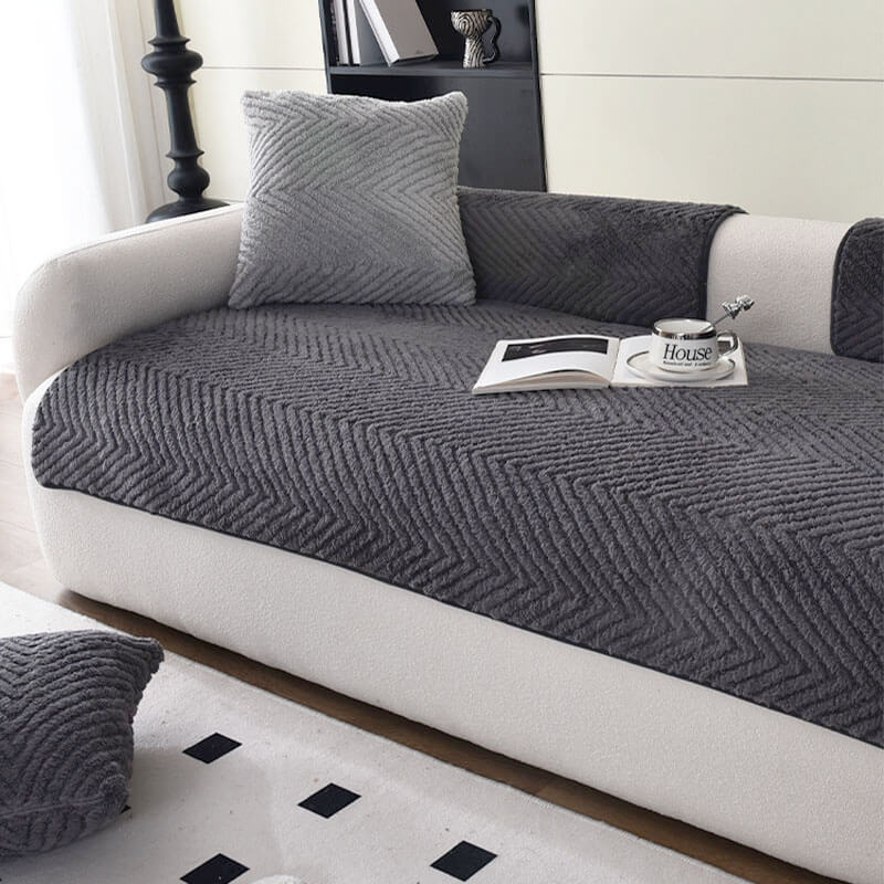 Bermi | Thick Plush Herringbone Non-Slip Couch Cover - image 10