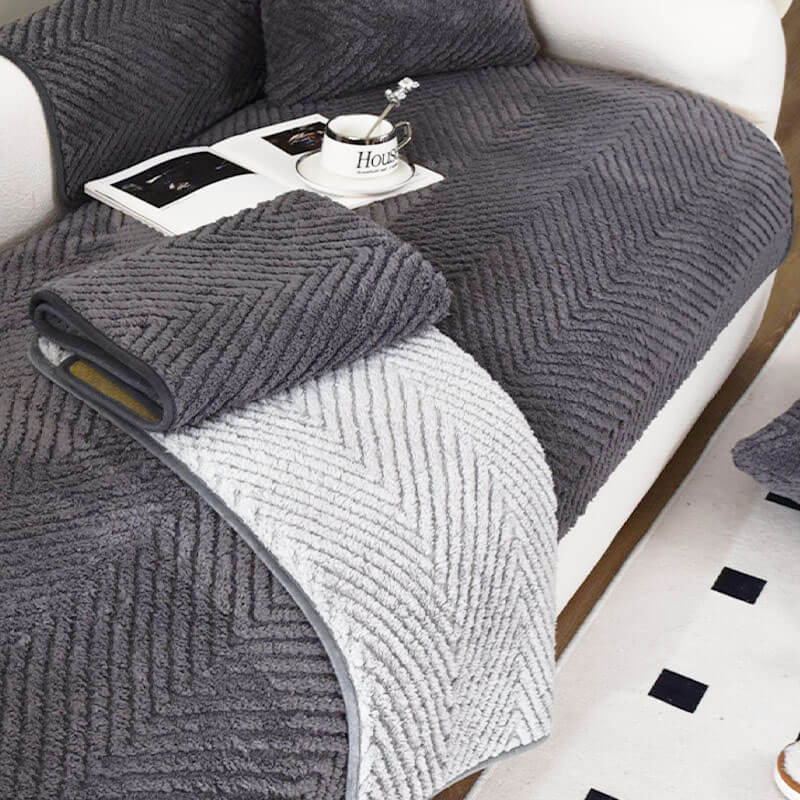 Bermi | Thick Plush Herringbone Non-Slip Couch Cover - image 9