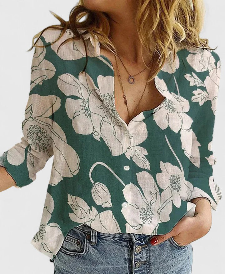Sabine | Women's Relaxed Cotton-Linen Button-Down Blouse with Lapel Collar
