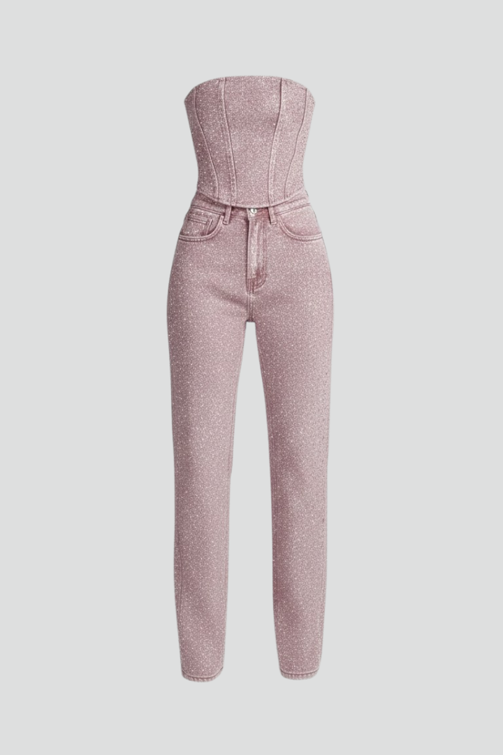 Eloise | Women's Strapless Top with High-Waisted Trousers Set