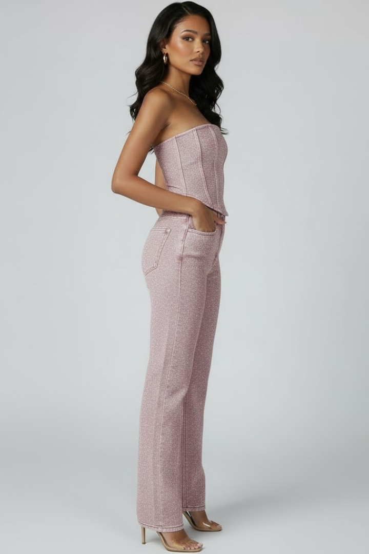 Eloise | Women's Strapless Top with High-Waisted Trousers Set