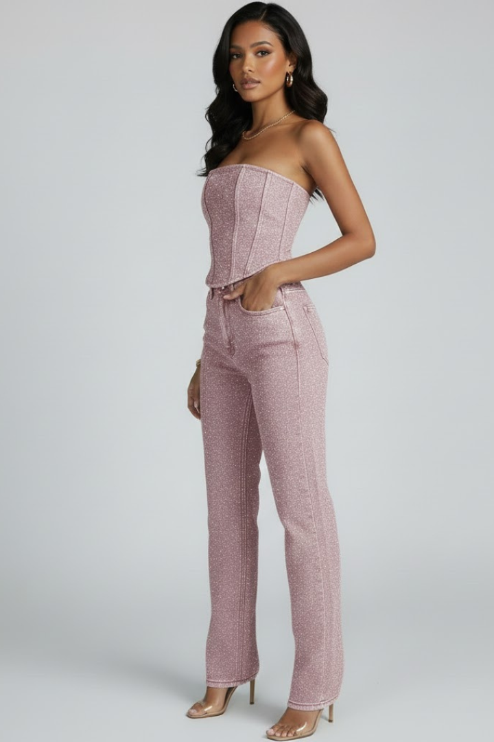Eloise | Women's Strapless Top with High-Waisted Trousers Set