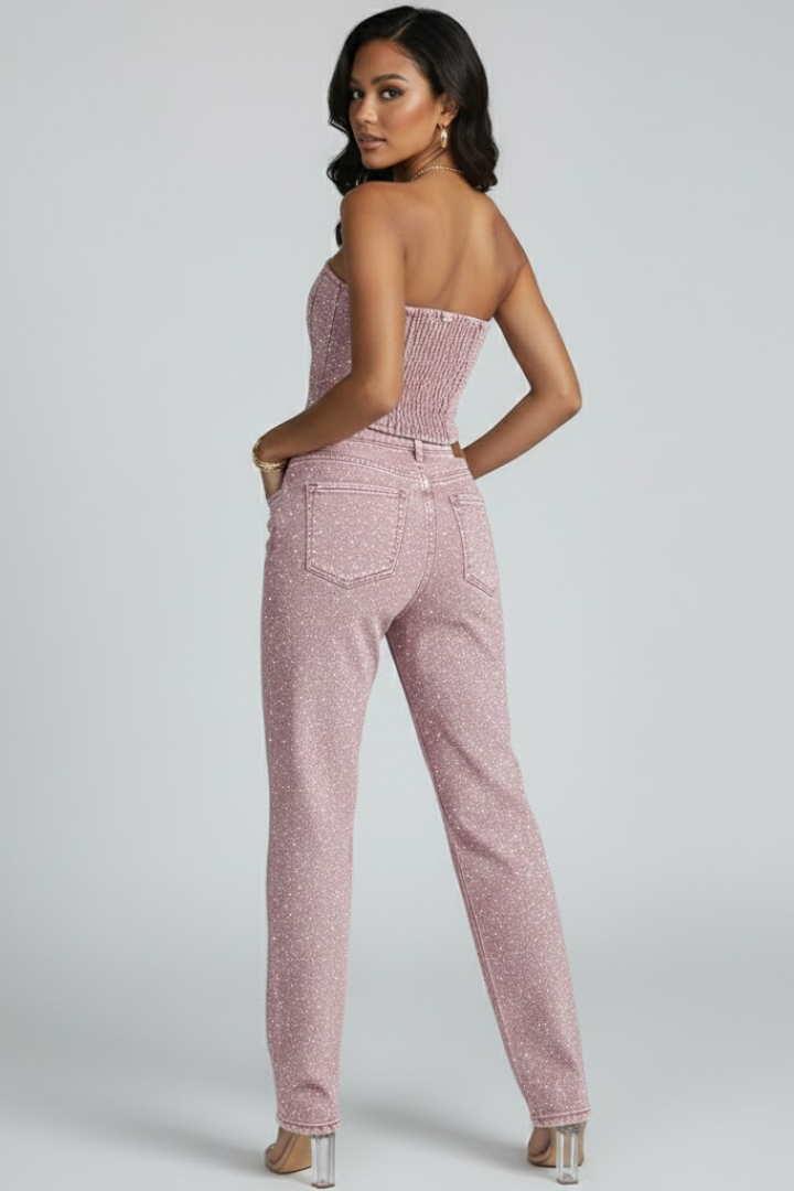 Eloise | Women's Strapless Top with High-Waisted Trousers Set