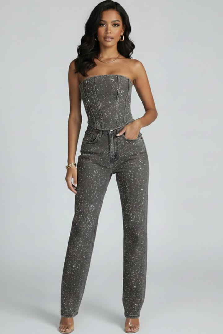 Eloise | Women's Strapless Top with High-Waisted Trousers Set