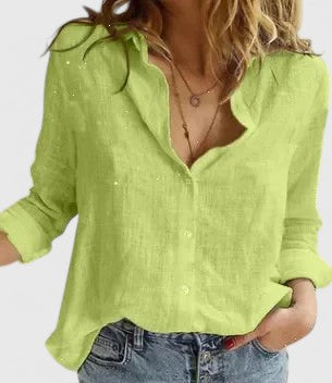 Sabine | Women's Relaxed Cotton-Linen Button-Down Blouse with Lapel Collar