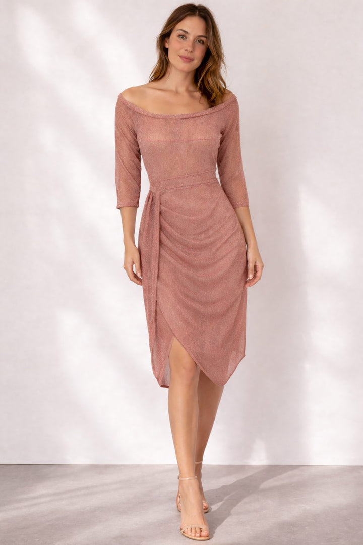 Letizia wrap midi dress, round neck, three-quarter sleeves