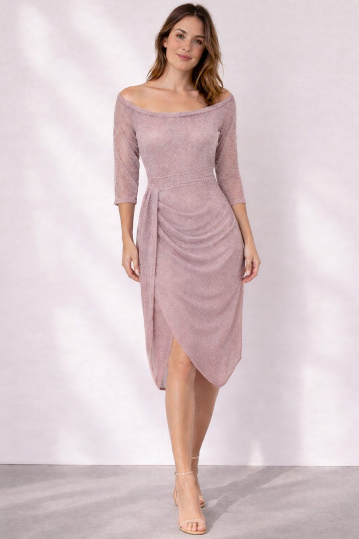 Letizia wrap midi dress, round neck, three-quarter sleeves