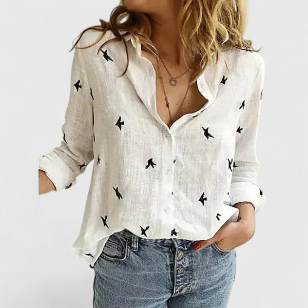 Sabine | Women's Relaxed Cotton-Linen Button-Down Blouse with Lapel Collar
