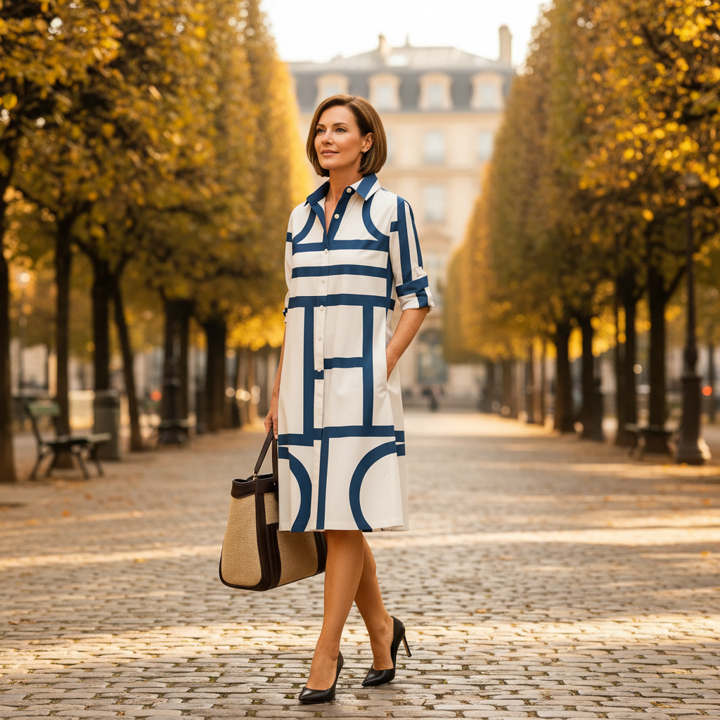 Gabriella shirt midi dress, collared, three-quarter sleeves