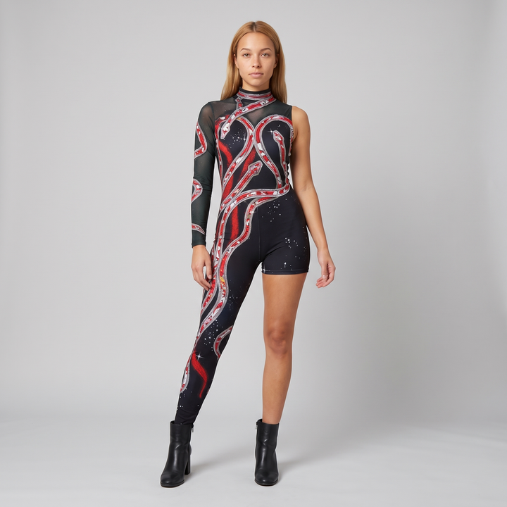 Orabilia | Women's Printed Single-Leg Stage Jumpsuit with Long Sleeves - image 1