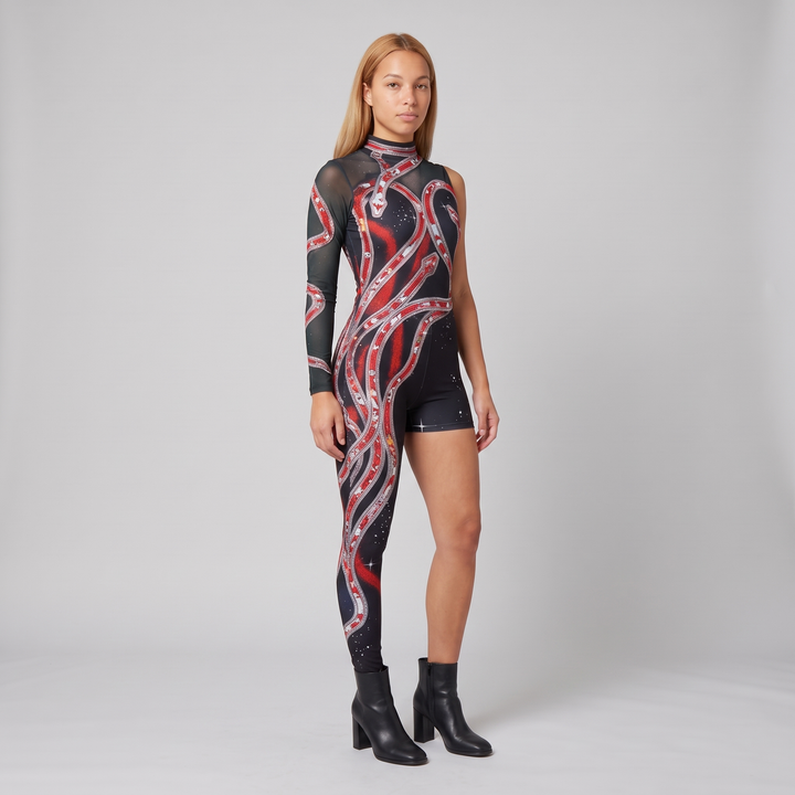 Orabilia | Women's Printed Single-Leg Stage Jumpsuit with Long Sleeves - image 3