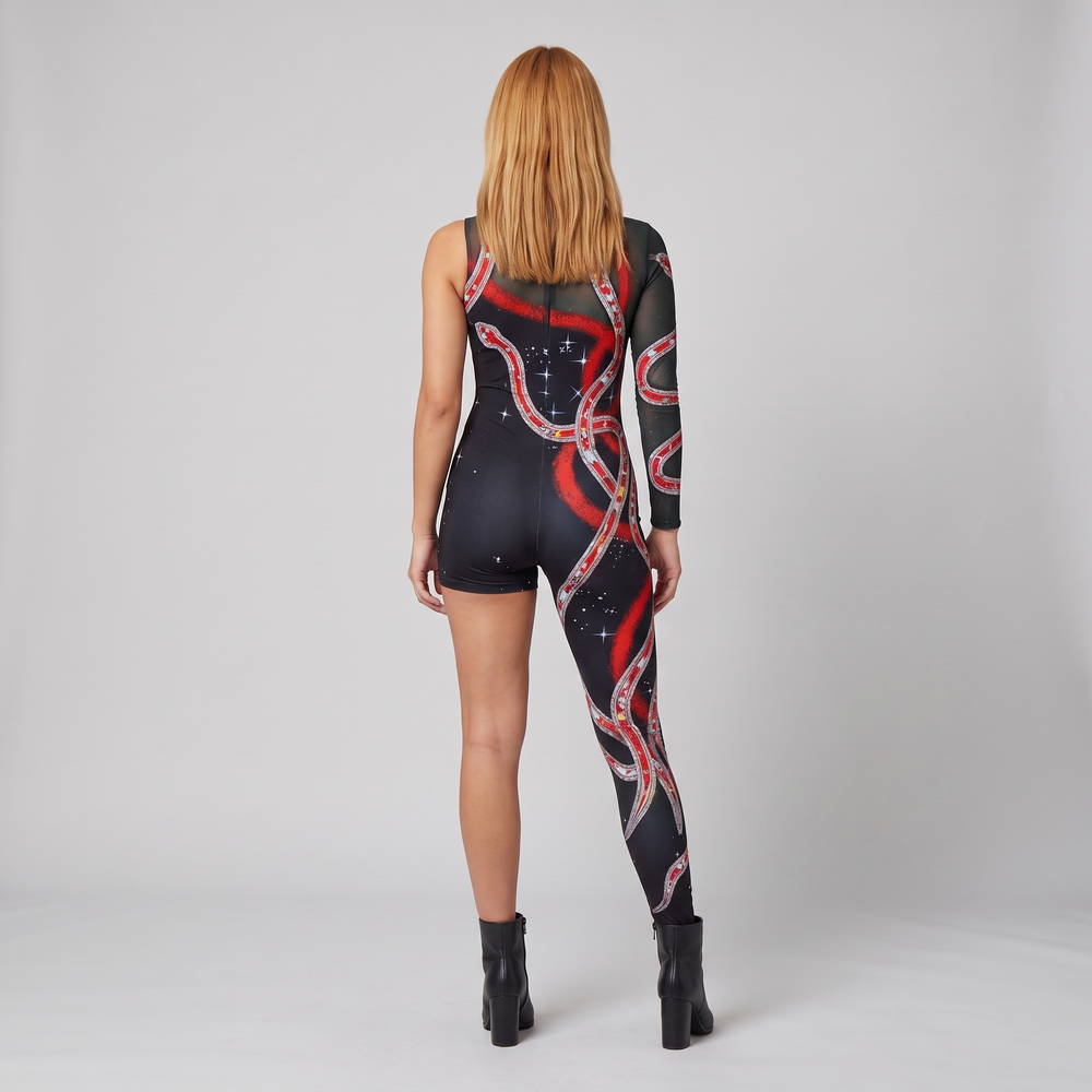 Orabilia | Women's Printed Single-Leg Stage Jumpsuit with Long Sleeves - image 2