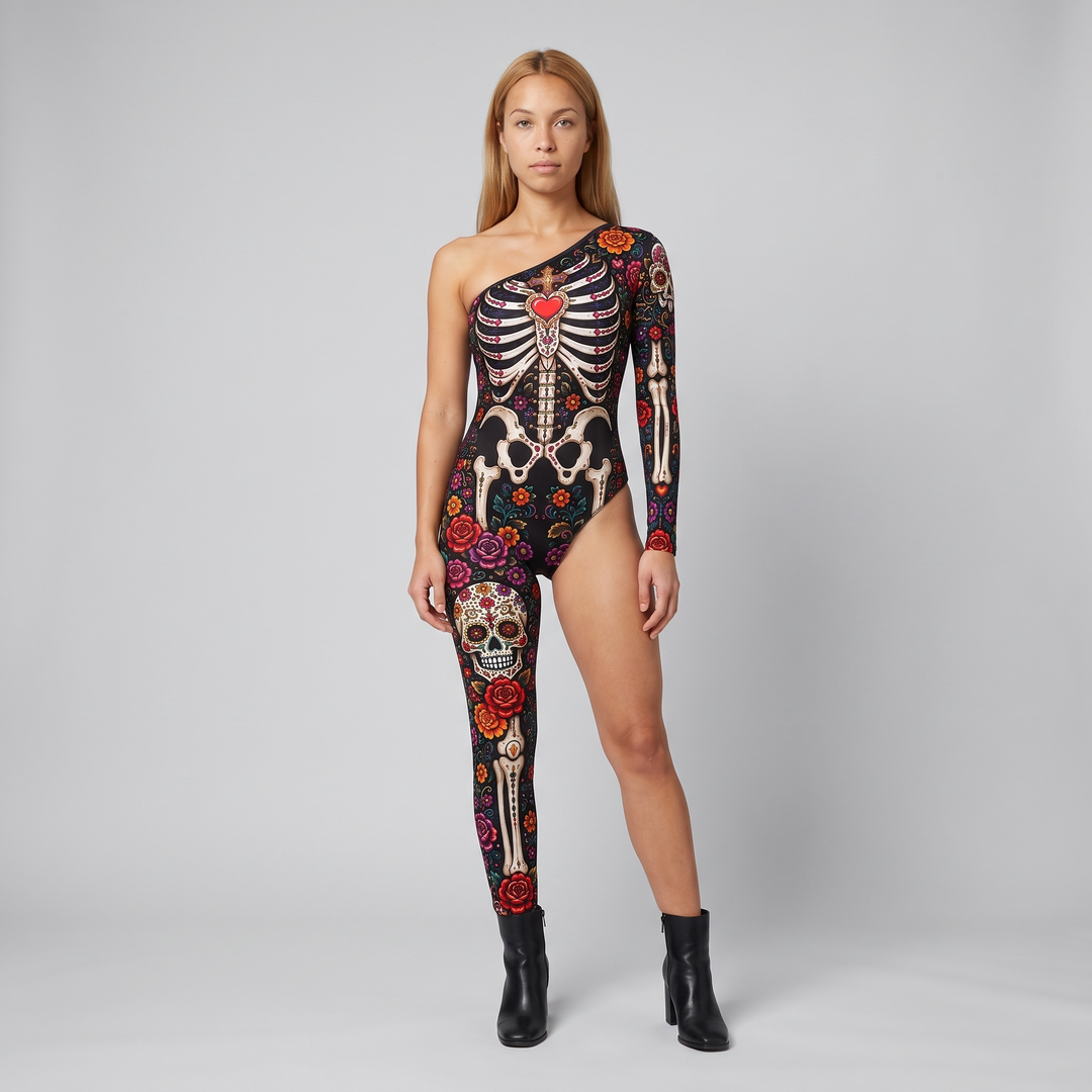 Isemay | Women's One-Shoulder Skull Print Jumpsuit with Asymmetric Leg - image 1