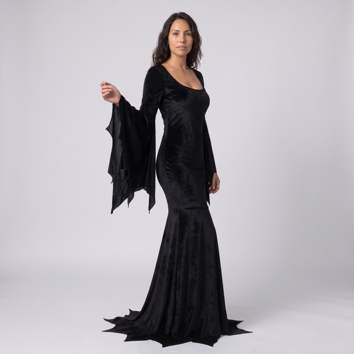 Hodierna | Women's Velvet Gothic Fishtail Gown with Bell Sleeves - image 3