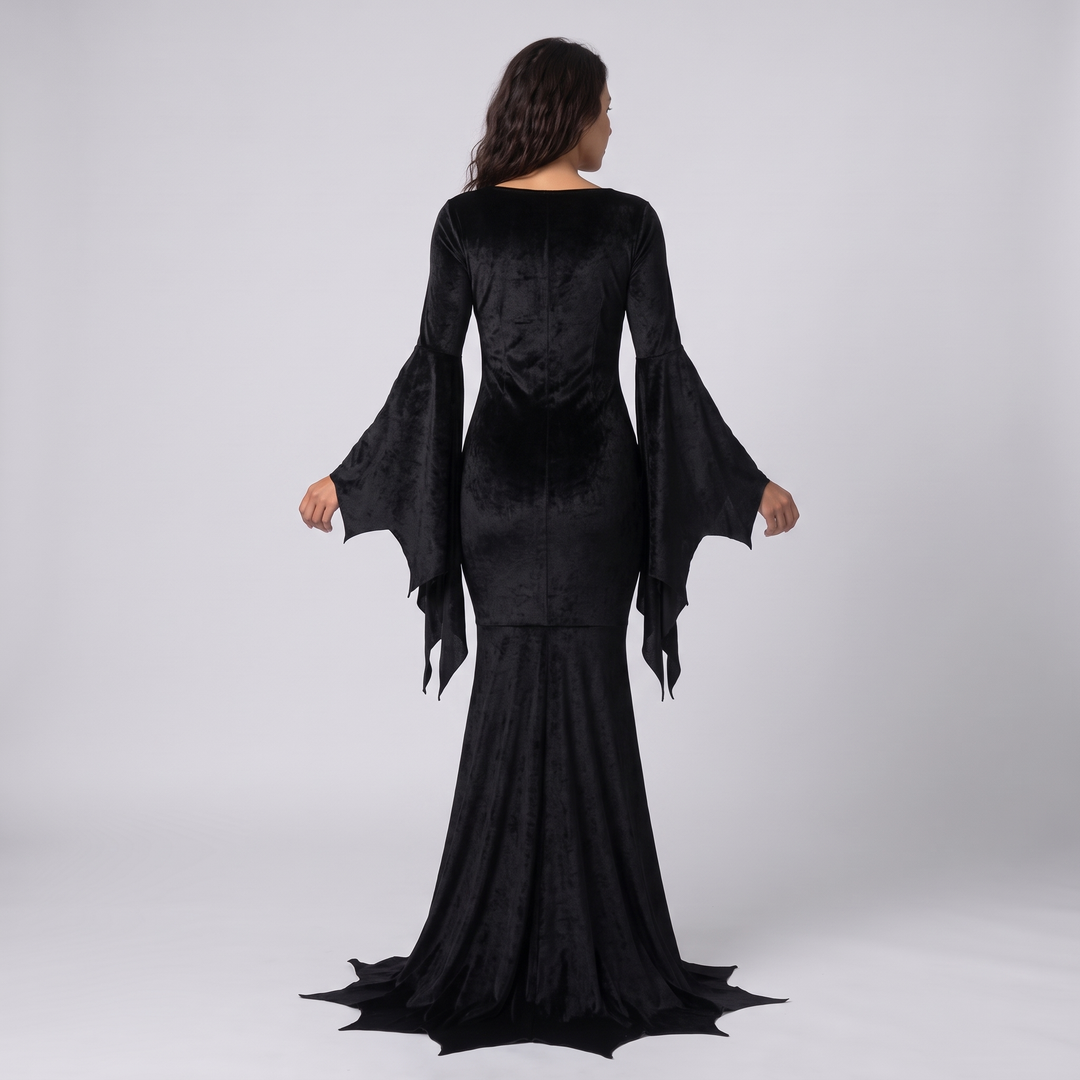 Hodierna | Women's Velvet Gothic Fishtail Gown with Bell Sleeves - image 2