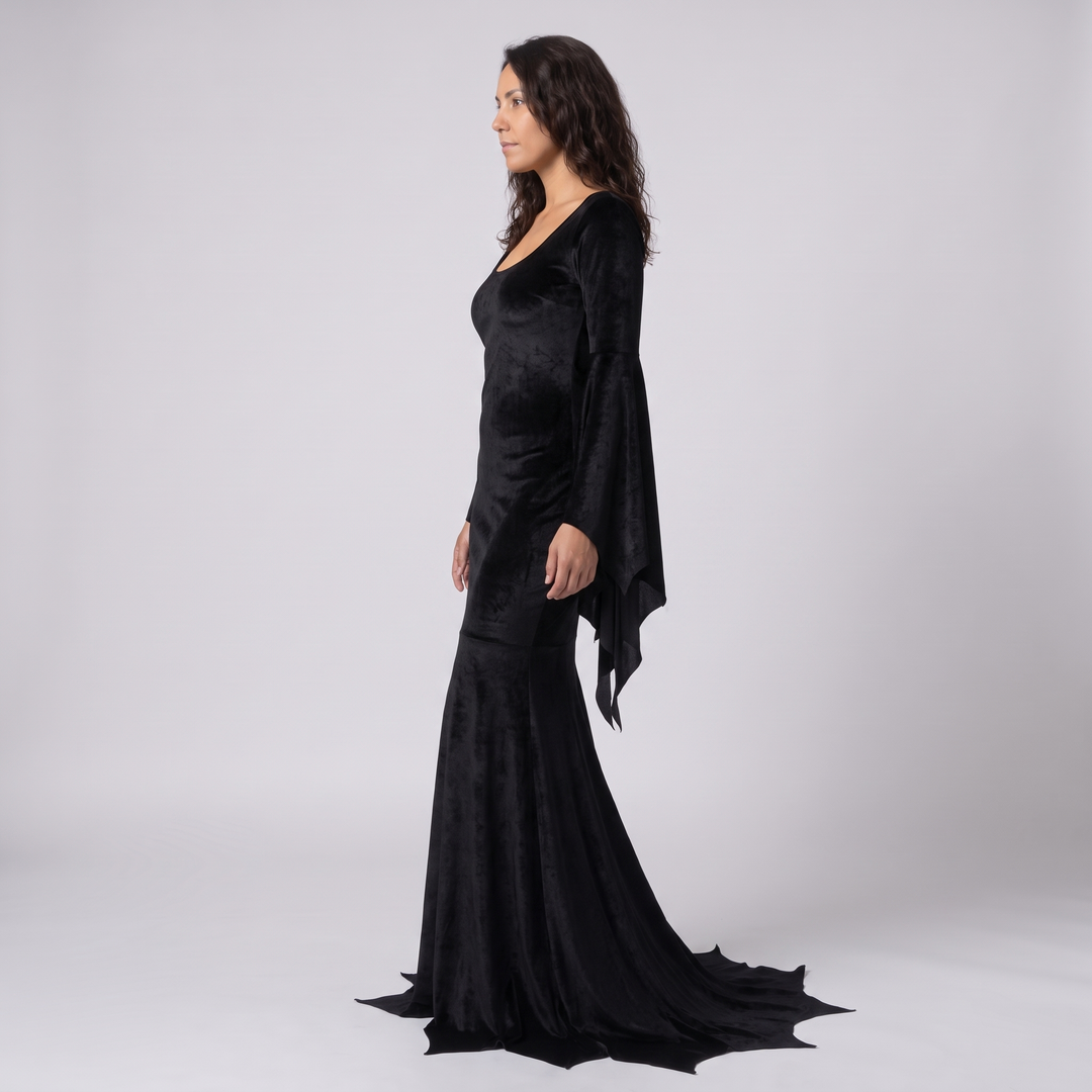 Hodierna | Women's Velvet Gothic Fishtail Gown with Bell Sleeves - image 4