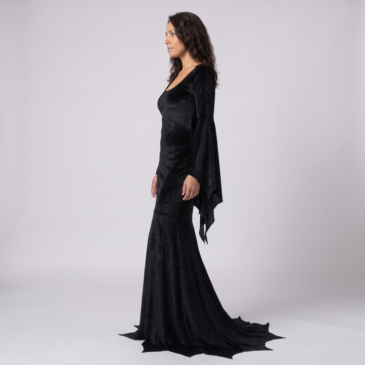 Hodierna | Women's Velvet Gothic Fishtail Gown with Bell Sleeves - image 4