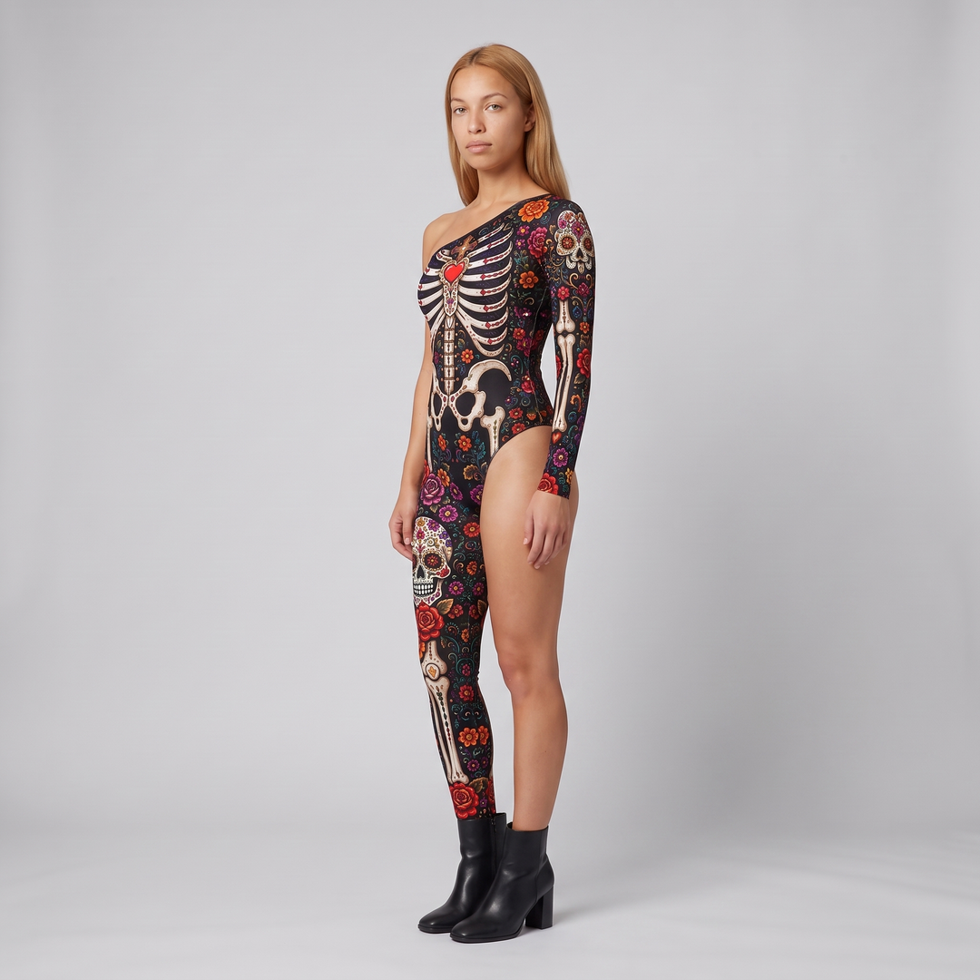 Isemay | Women's One-Shoulder Skull Print Jumpsuit with Asymmetric Leg - image 2