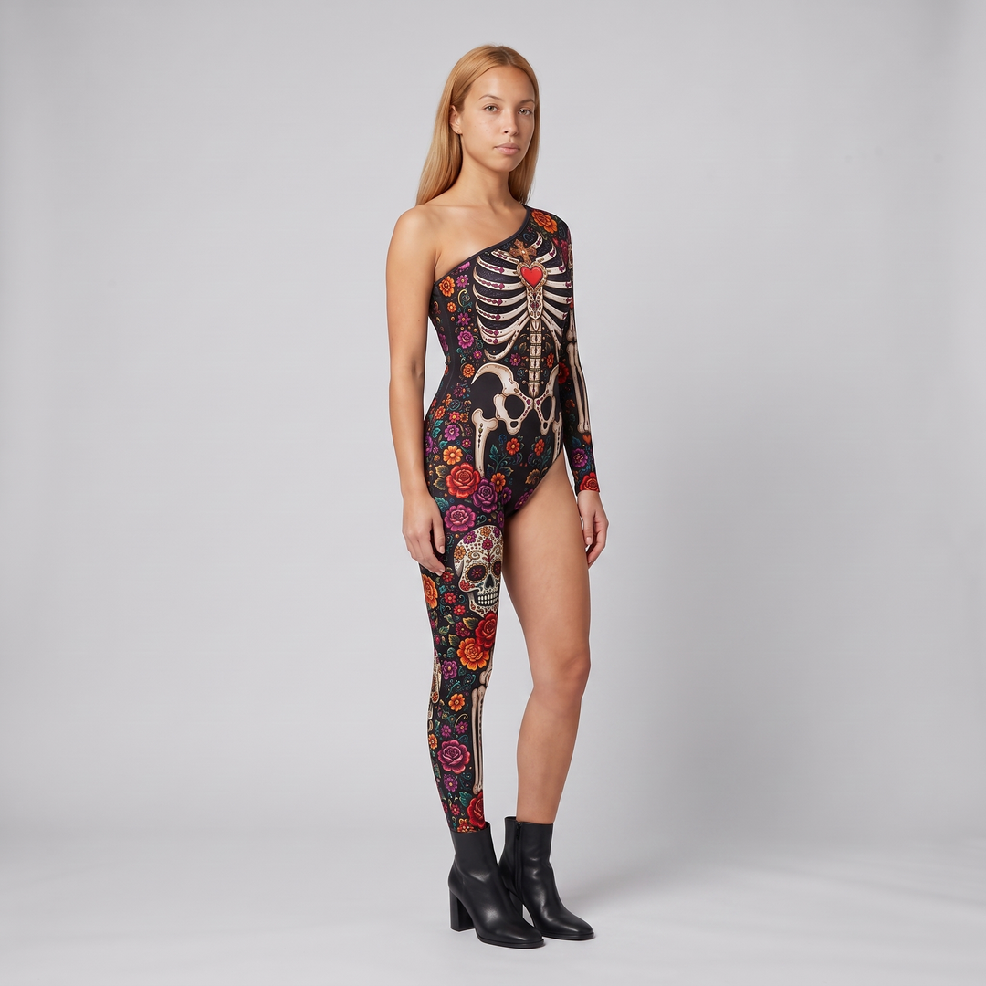 Isemay | Women's One-Shoulder Skull Print Jumpsuit with Asymmetric Leg - image 3