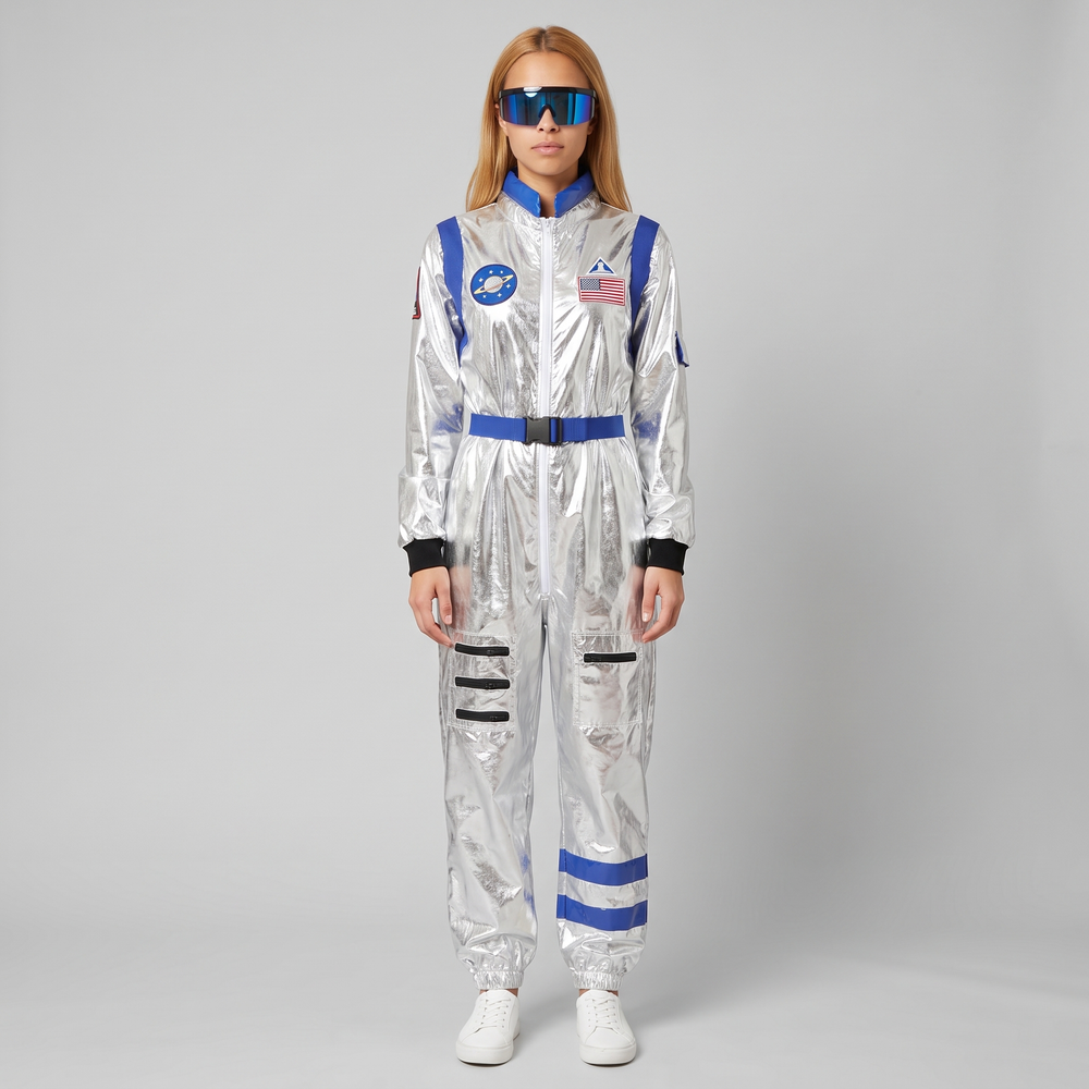 Isolda | Women's Metallic Astronaut Jumpsuit with Visor Glasses - image 2