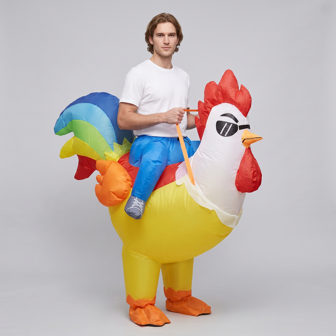 Elysande | Unisex Inflatable Ride-on Rooster Costume with Rainbow Tail - image 1