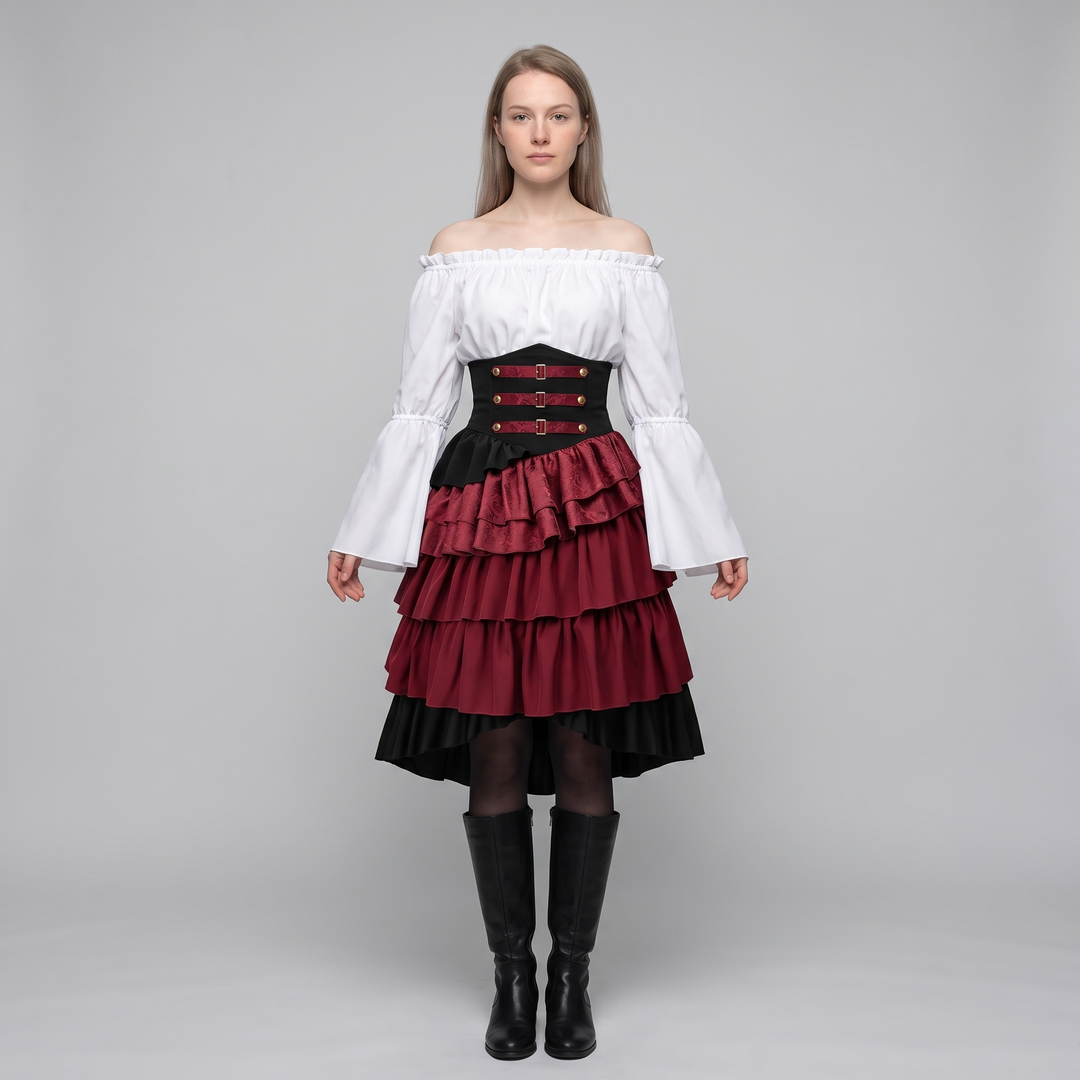Floria | Women's Pirate Shirt and Skirt Set with Layered Ruffles - image 1