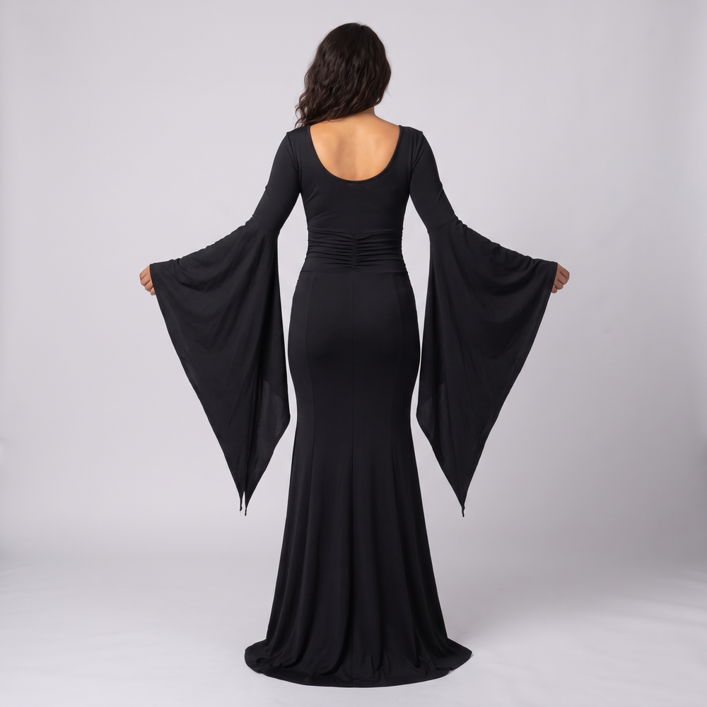 Jehane | Women's Black Batwing Gothic Maxi Dress with Stretch Knit - image 2