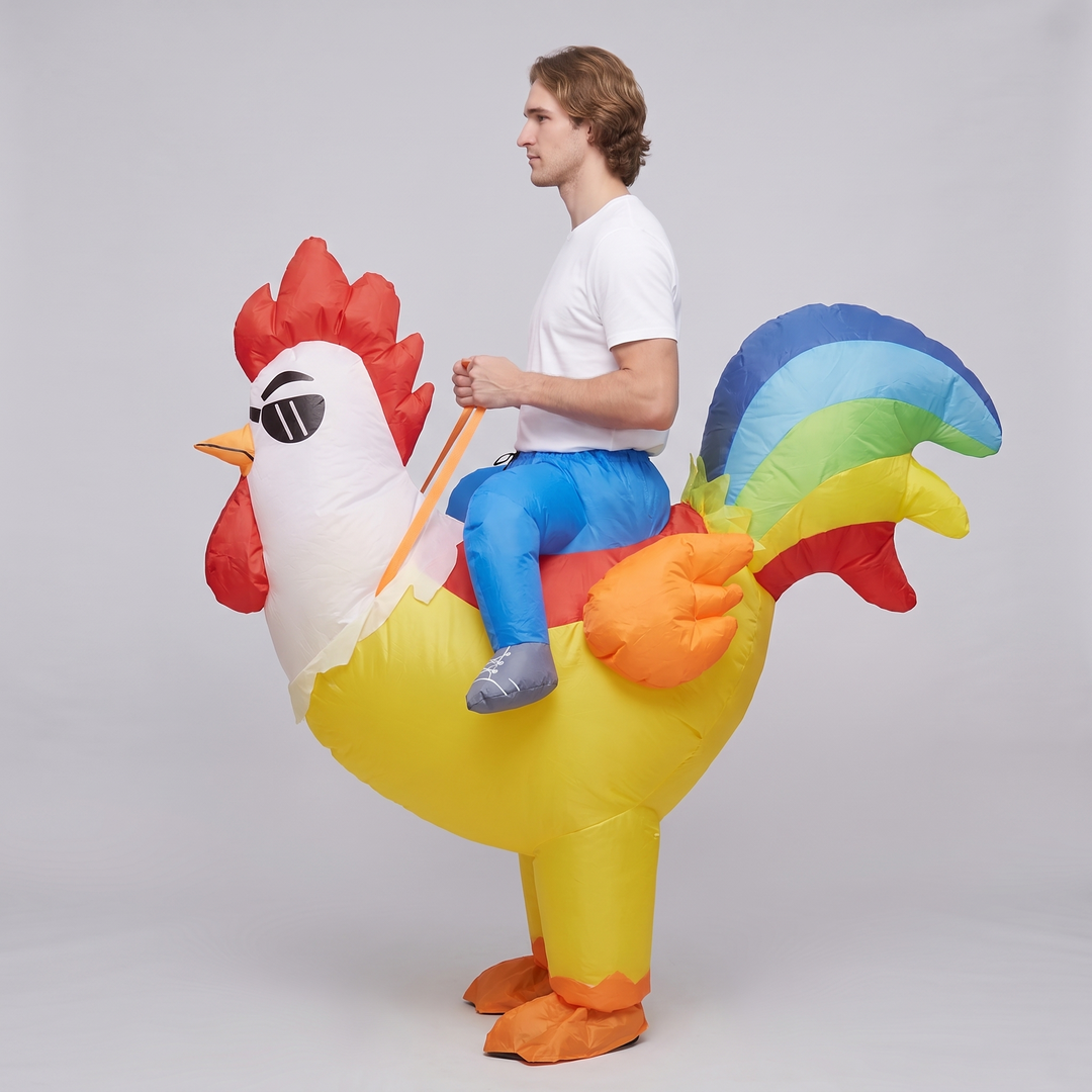 Elysande | Unisex Inflatable Ride-on Rooster Costume with Rainbow Tail - image 2