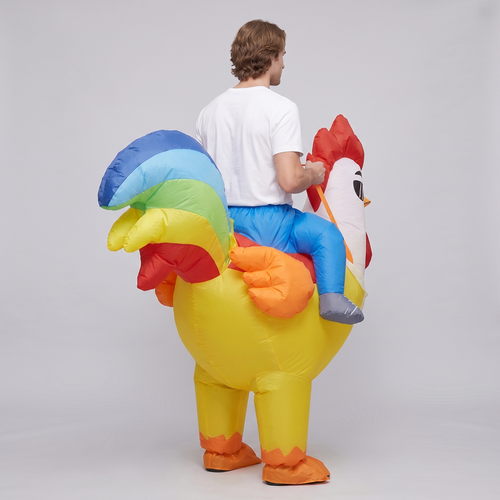 Elysande | Unisex Inflatable Ride-on Rooster Costume with Rainbow Tail - image 3