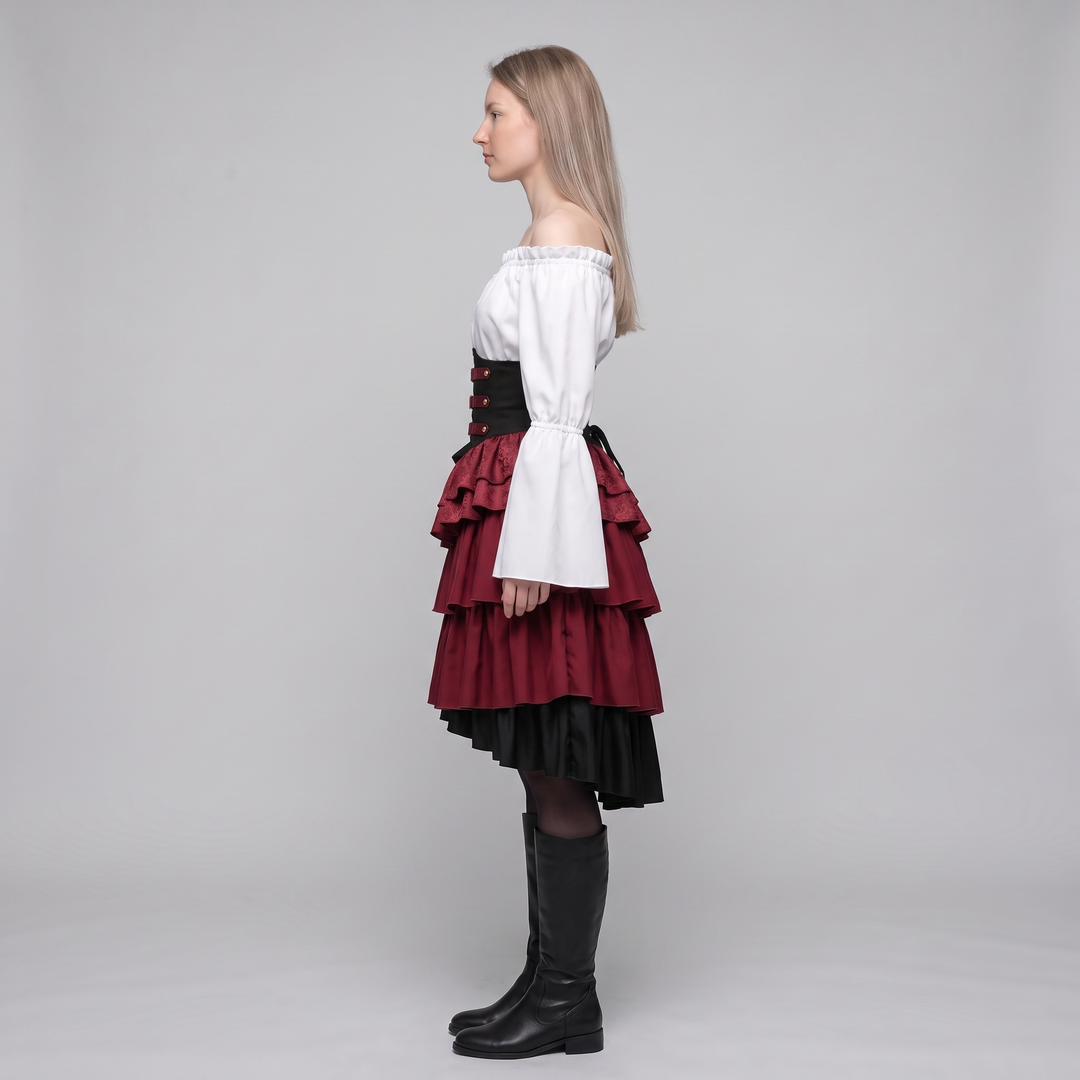 Floria | Women's Pirate Shirt and Skirt Set with Layered Ruffles - image 2
