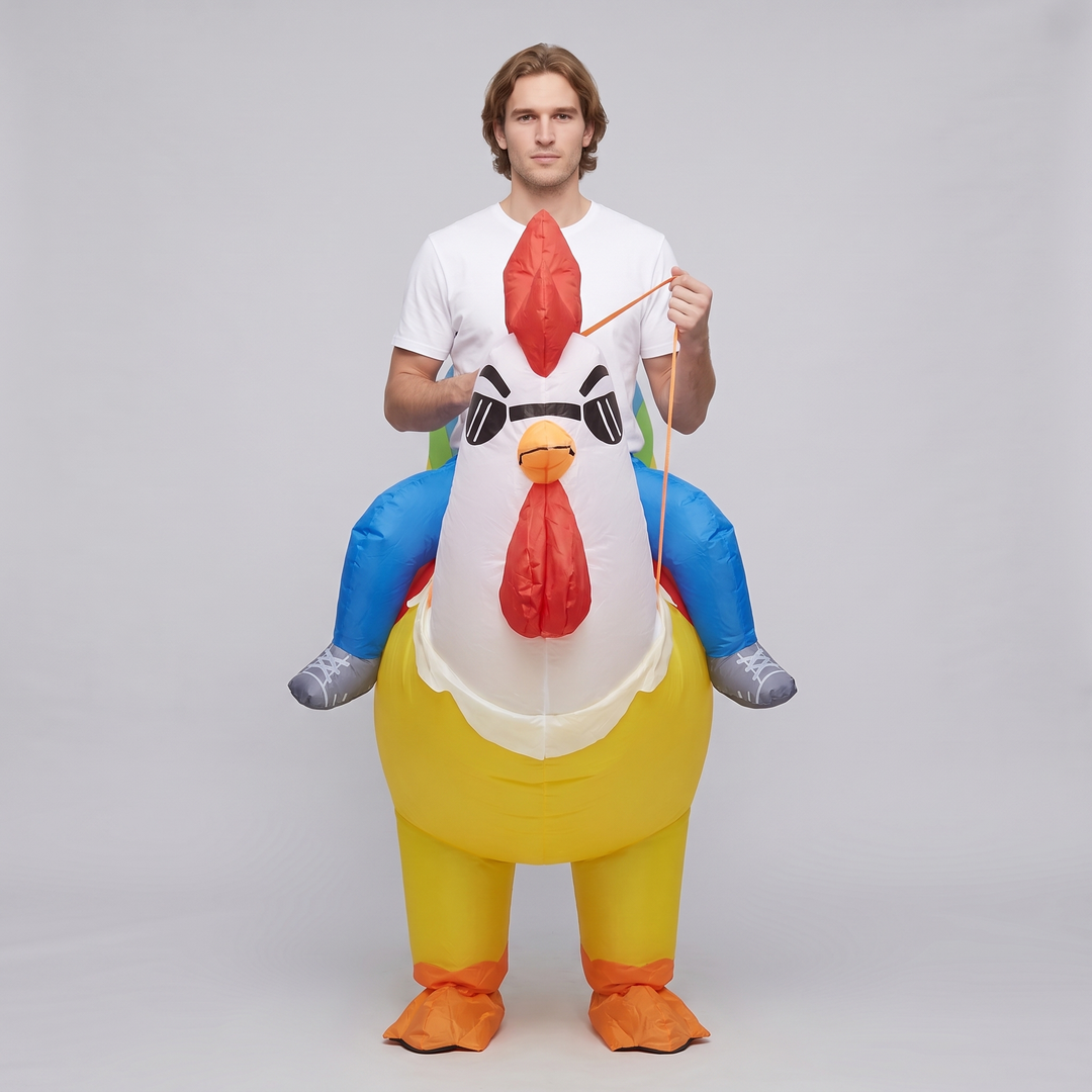 Elysande | Unisex Inflatable Ride-on Rooster Costume with Rainbow Tail - image 4