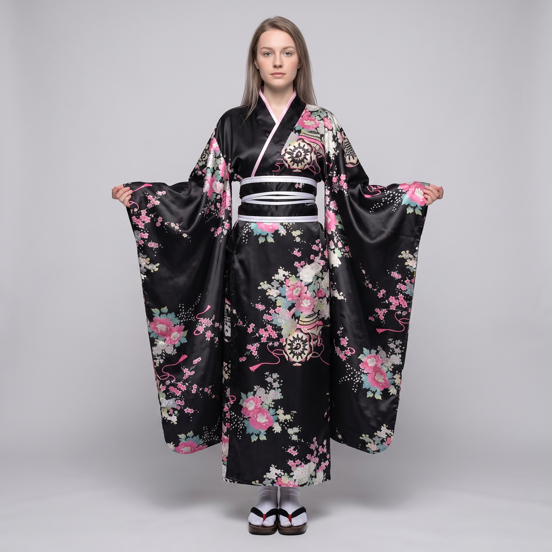 Dowsabel | Women's Japanese Floral Kimono Robe with Wide Square Sleeves - image 1