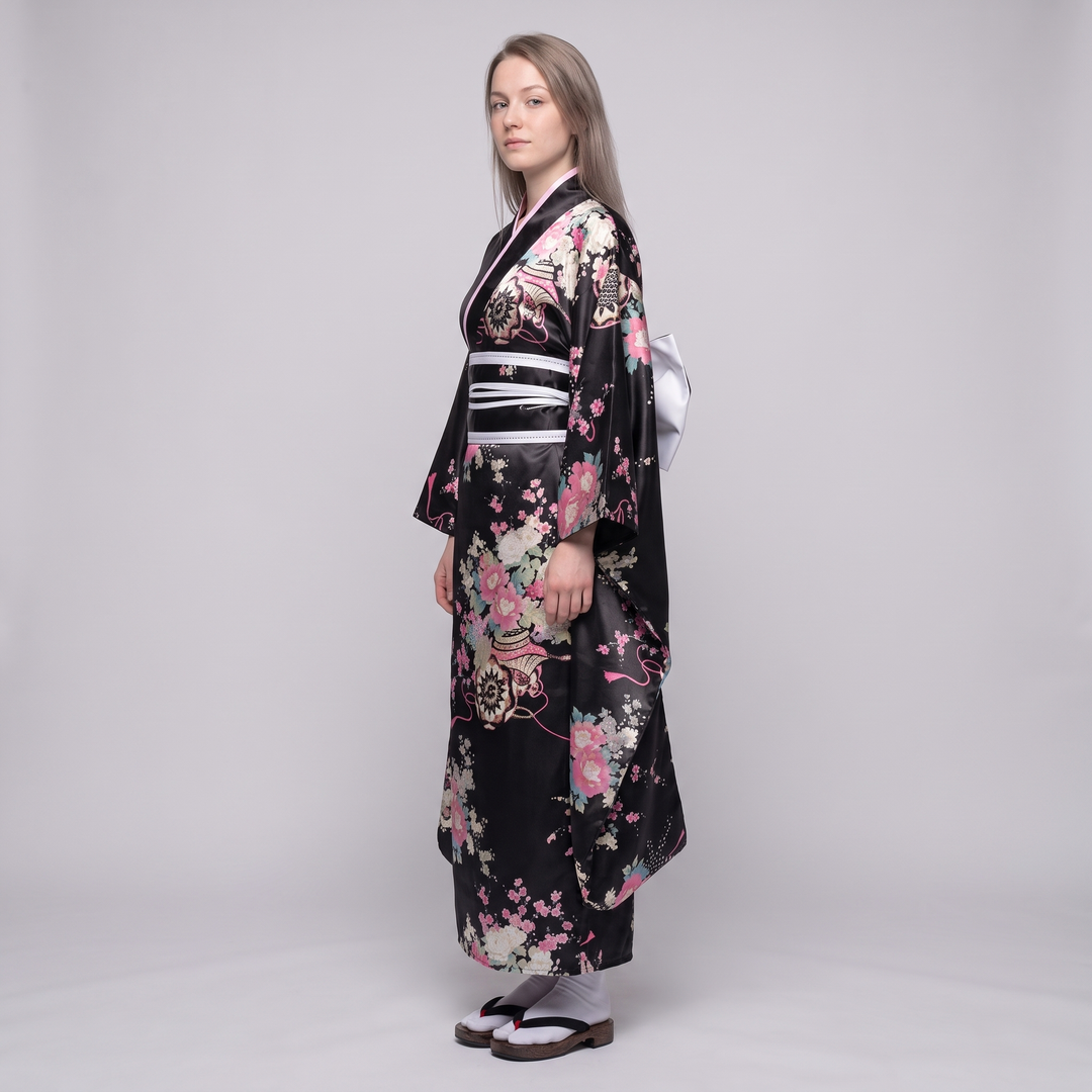 Dowsabel | Women's Japanese Floral Kimono Robe with Wide Square Sleeves - image 3