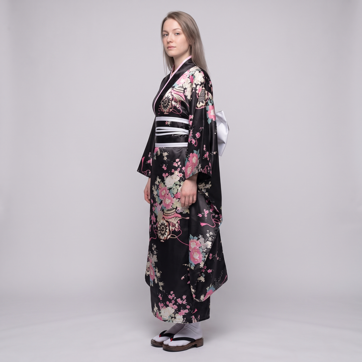 Dowsabel | Women's Japanese Floral Kimono Robe with Wide Square Sleeves - image 3