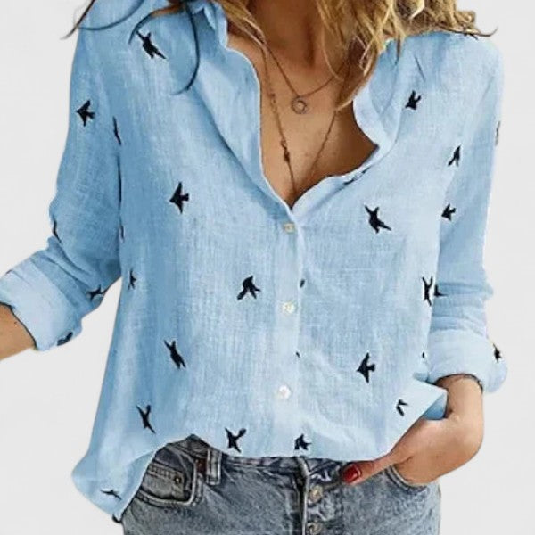 Sabine | Women's Relaxed Cotton-Linen Button-Down Blouse with Lapel Collar