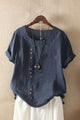 Oriel | Women's Round Neck Short Sleeve Blouse with Button Detail