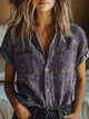 Calliope | Women's Floral Vintage Lapel Short Sleeve Blouse