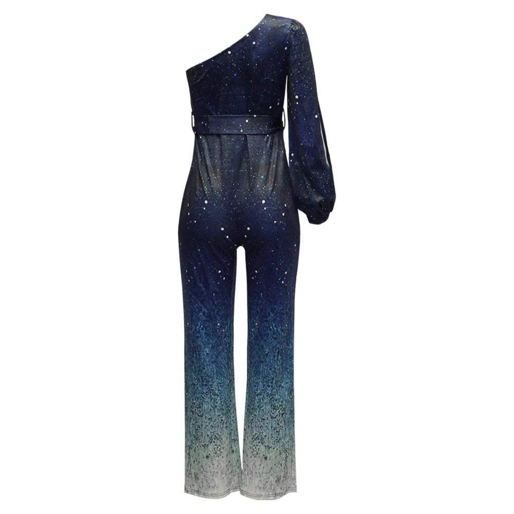 Edith | Women's Sequin One-Shoulder Top and Flared Pants Set