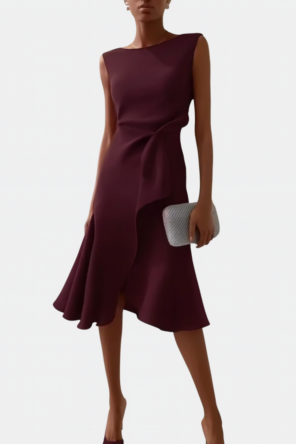Annora | Women's Draped Sleeveless Midi Dress with Waist Tie and Flared Skirt - image 12