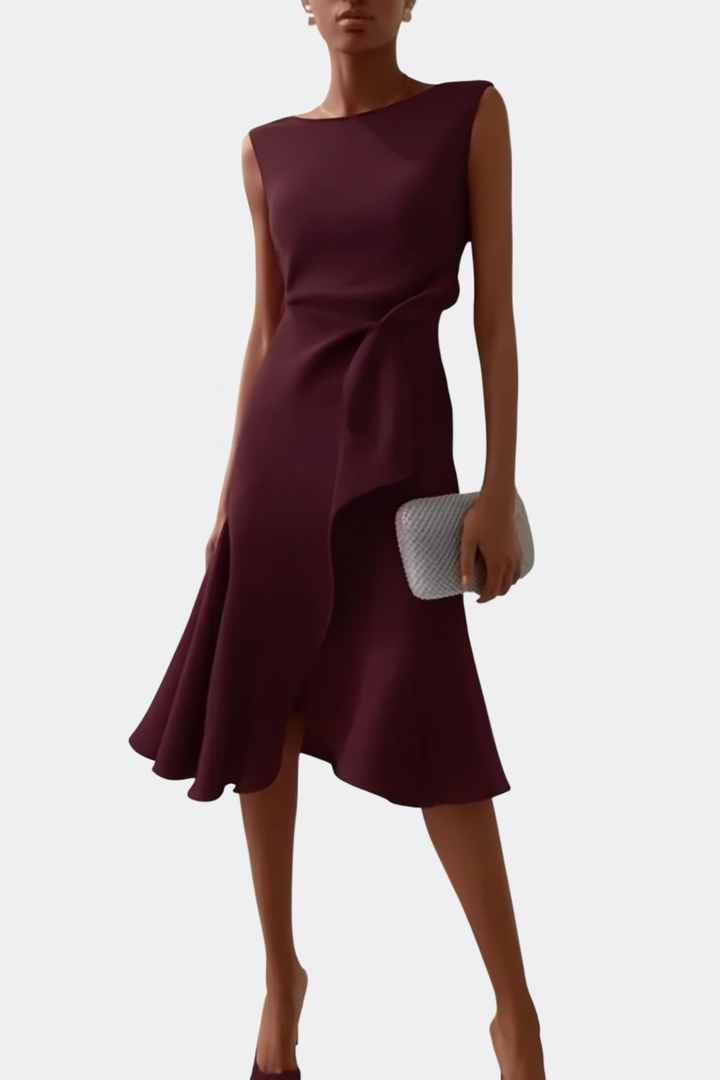 Annora | Women's Draped Sleeveless Midi Dress with Waist Tie and Flared Skirt - image 12