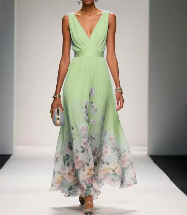 Undine | Women's Floral V-Neck Maxi Dress - image 4