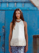 Edwina | Women's Delphine Faux Leather Fringe Halter Top