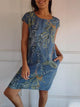 Flaminia floral shift midi dress, round neck, short sleeves