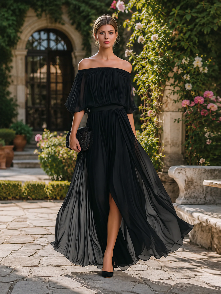 Persephone | Women's Pleated Off-Shoulder Maxi Dress with Balloon Sleeves - image 5