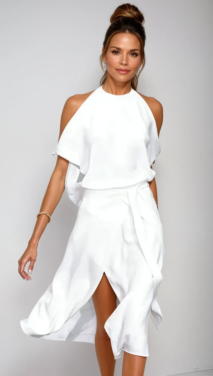 Susannah | Women's Halter Midi Dress with Side Slit - image 1