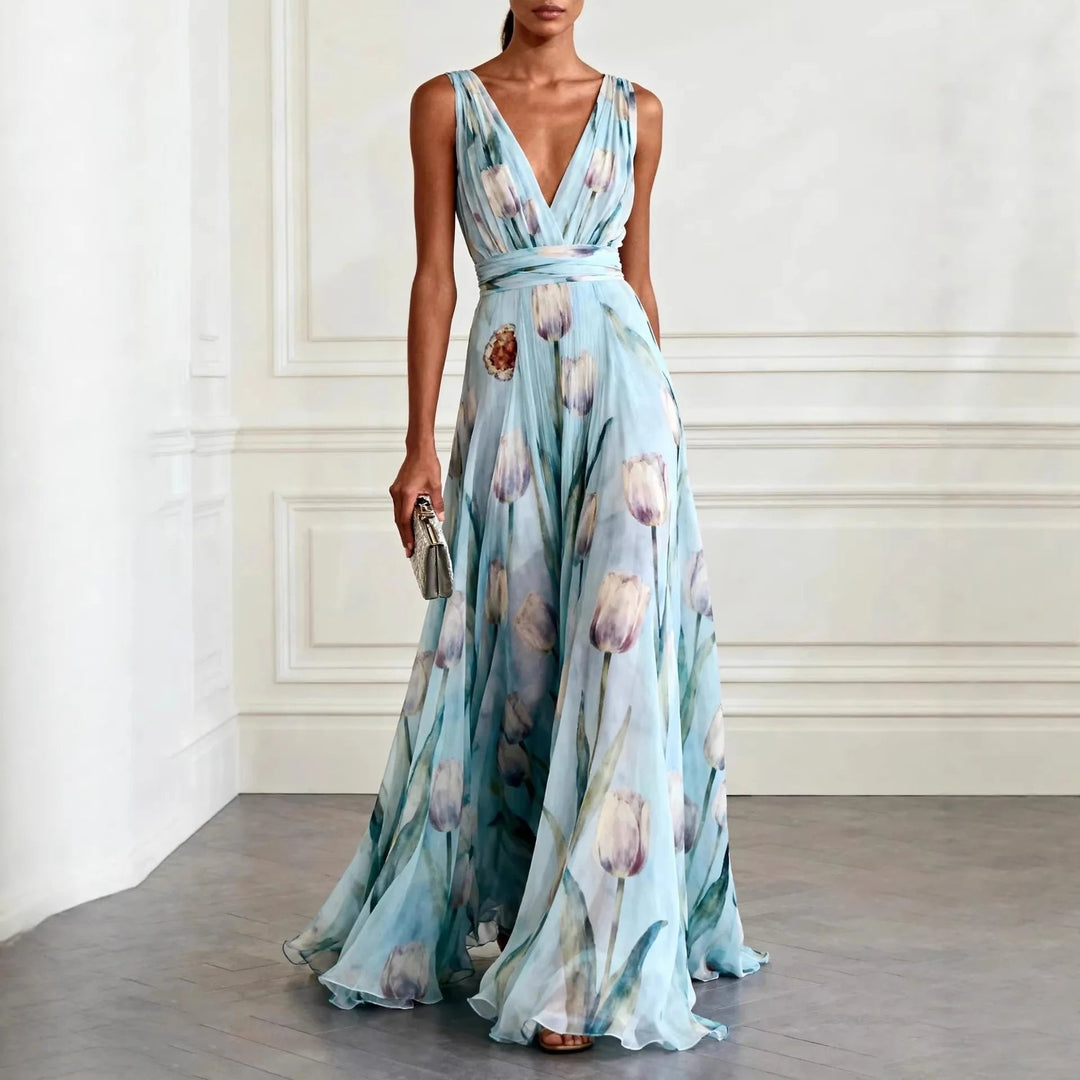 Anabel | Women's Sleeveless Chiffon Wrap Maxi Dress with Deep V-Neck - image 1