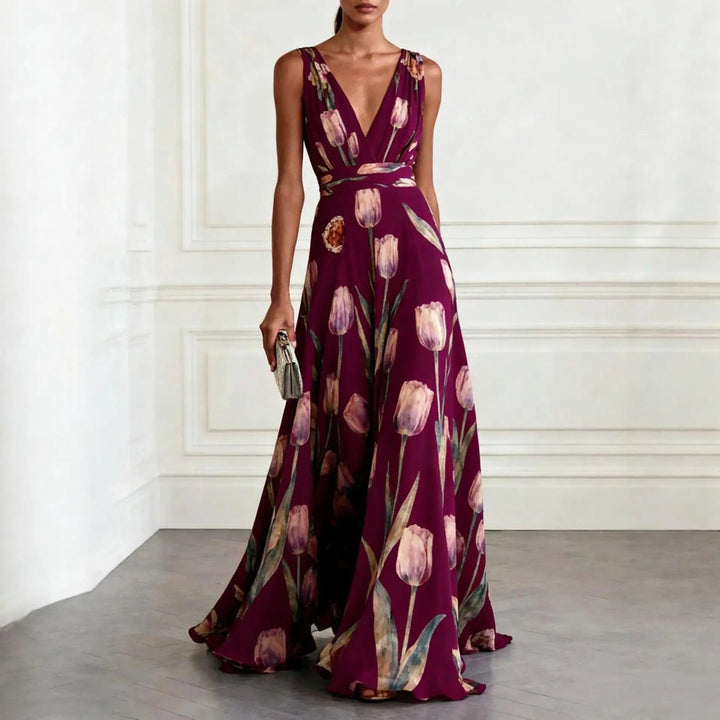 Anabel | Women's Sleeveless Chiffon Wrap Maxi Dress with Deep V-Neck - image 4