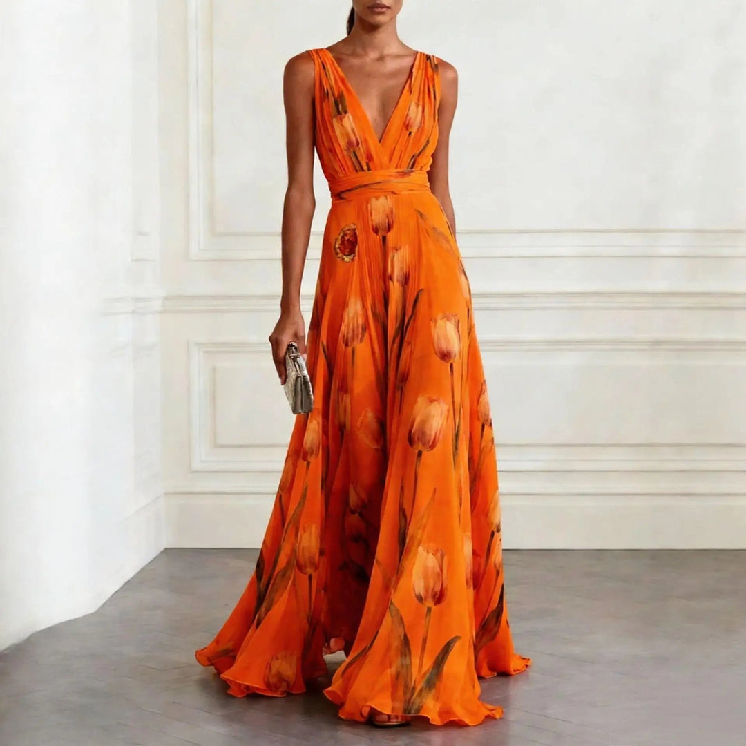 Anabel | Women's Sleeveless Chiffon Wrap Maxi Dress with Deep V-Neck - image 5