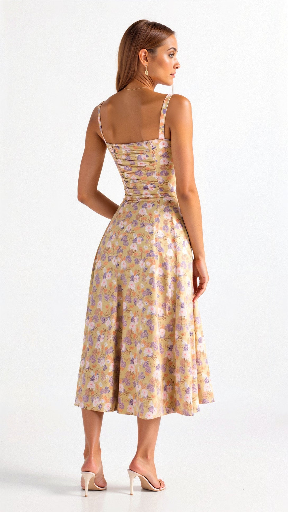 Alcina | Women's Floral Corset Midi Dress with Square Neck and Spaghetti Straps - image 2